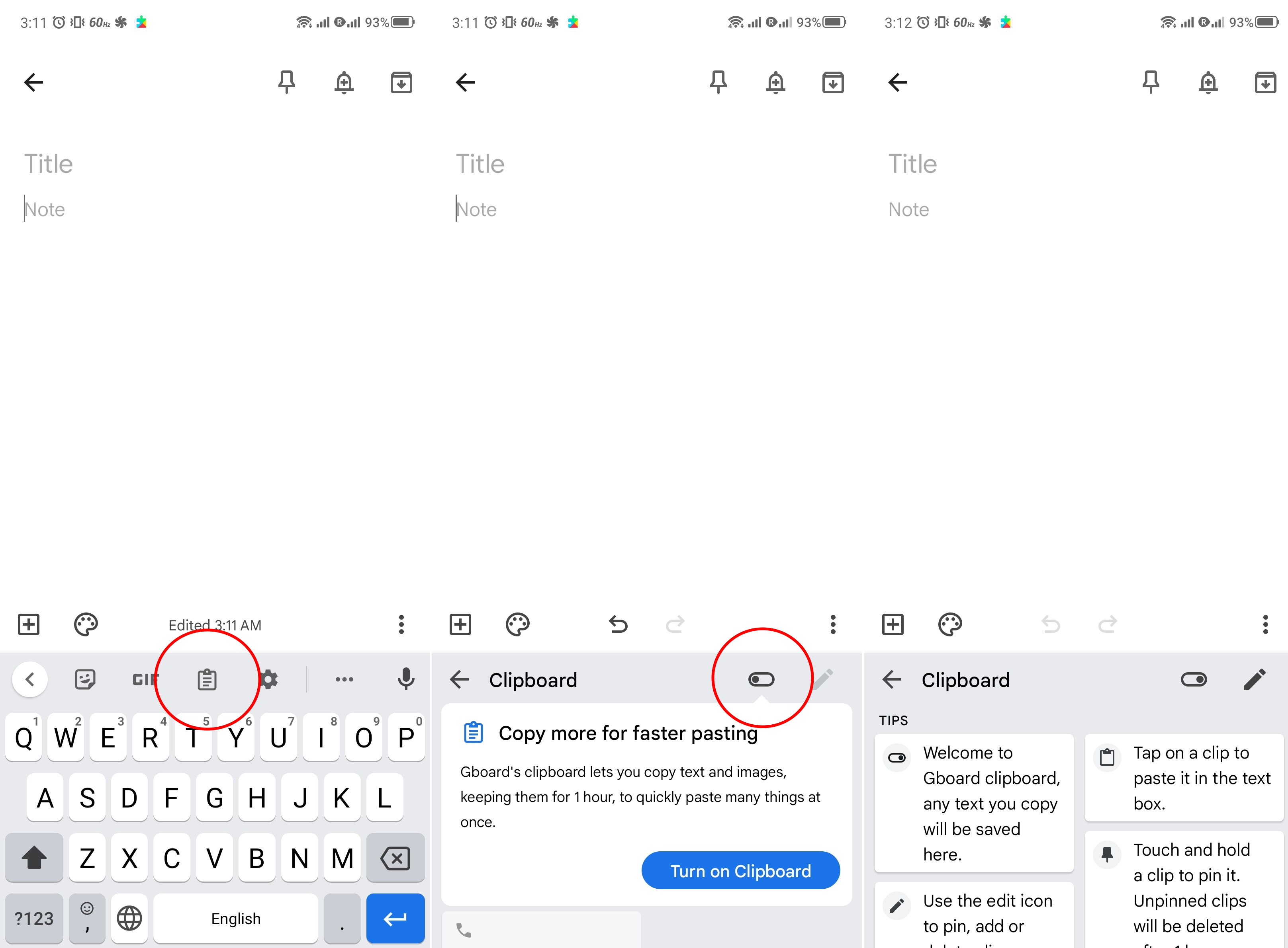 Gboard 中的剪贴板功能