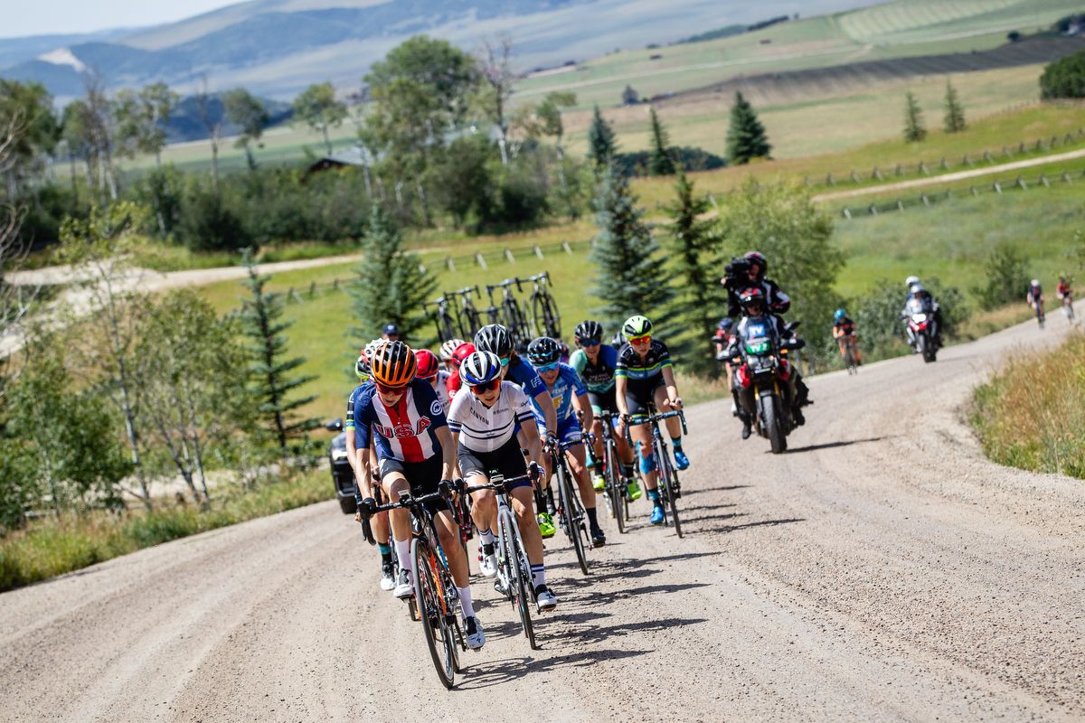 Katie Hall (USA) leads the on the front during stage 1 of the Colorado Classic on August 22, 2019 in Steamboat Springs, Colorado.