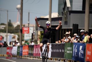 Mark O'Brien celebrates taking the win at the 267km Melbourne to Warrnambool in 2024, his 13th time racing the event 