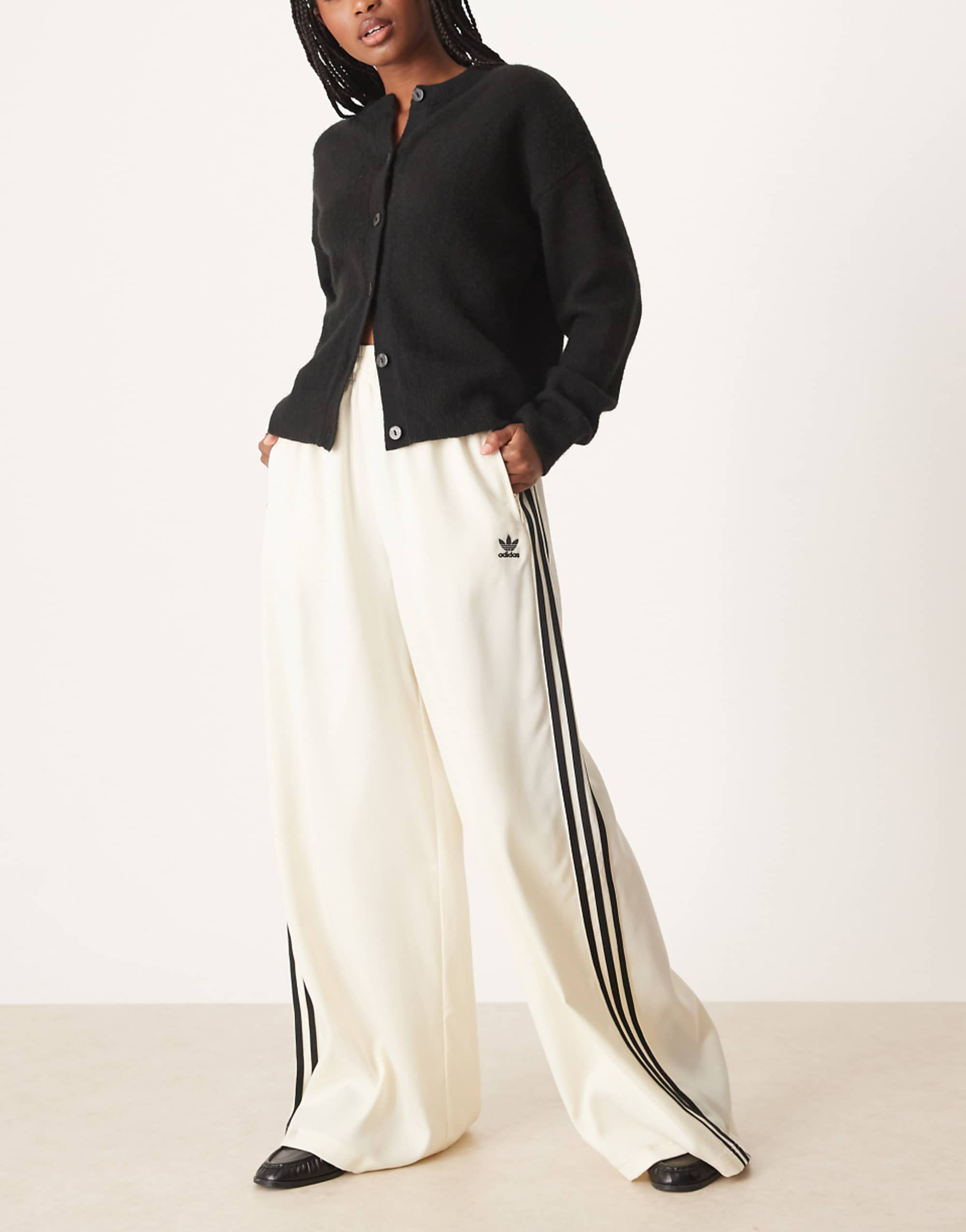 Adidas Originals Wide Leg Satin Joggers in Cream