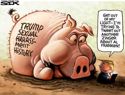 Political cartoons U.S. Donald Trump Franken Moore sexual harassment