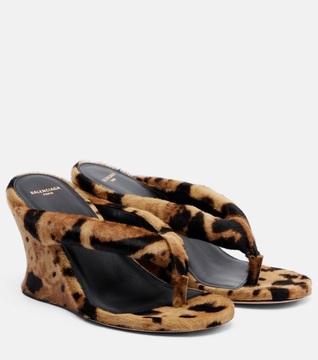 Gaeta Calf Hair Wedge Thong Sandal in Brown - Baleniaga