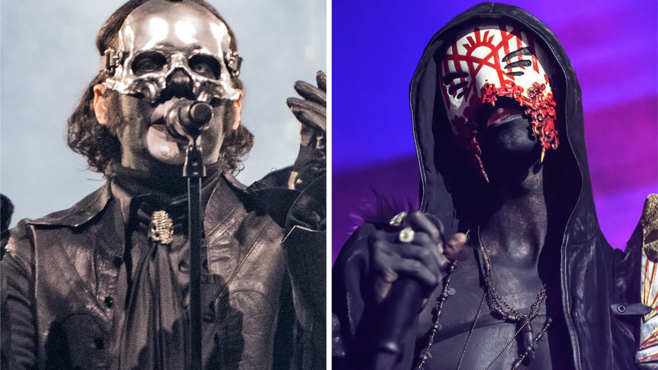 Ghost onstage in 2025 and Sleep Token onstage in 2023