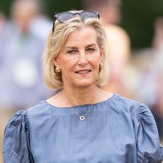 Duchess Sophie wearing a blue top and smiling