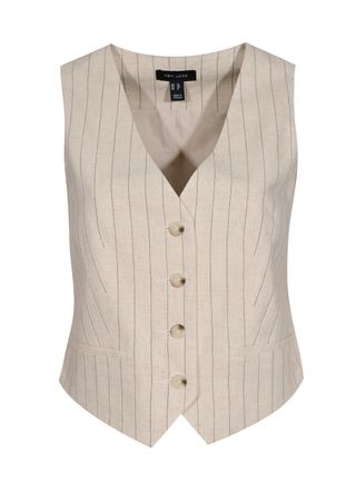 Off White Stripe Linen-Look Waistcoat | New Look