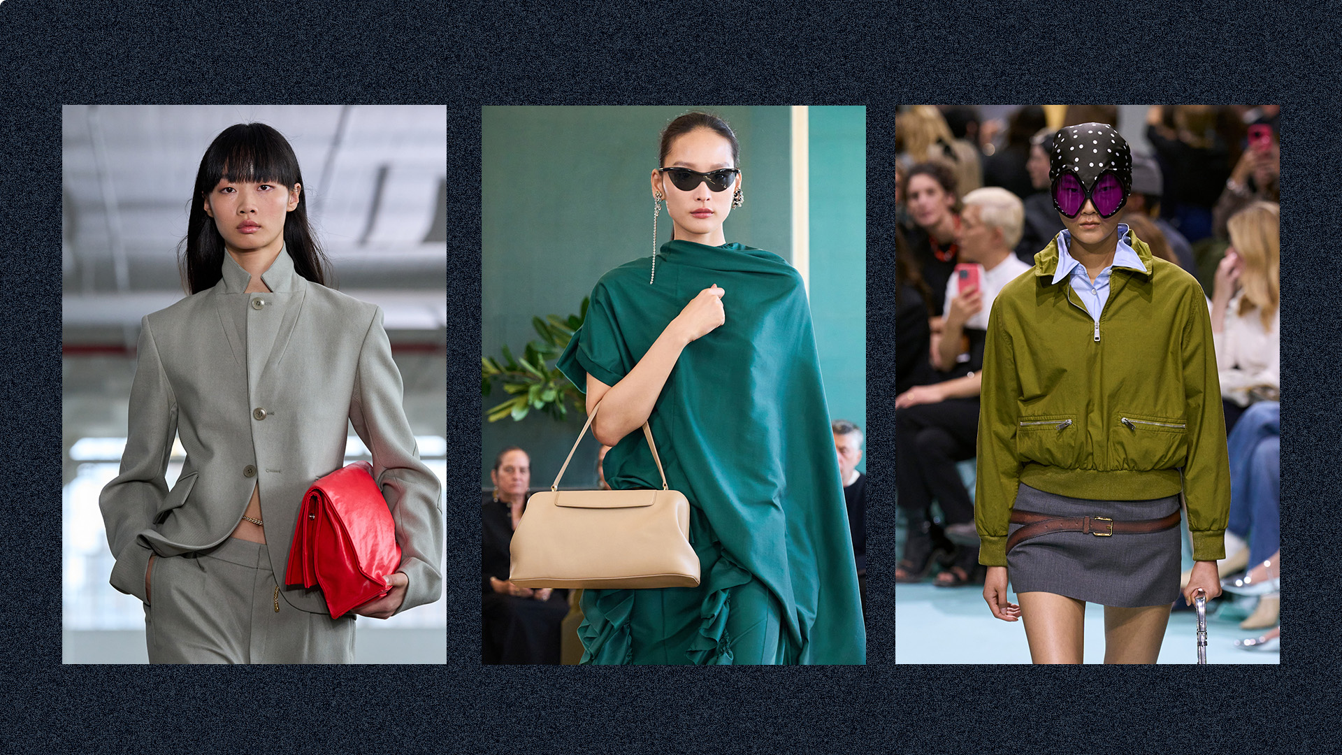 Best spring trends for each zodiac sign shown in a collage of runway images from the spring summer 2025 shows of Tibi, Carven, and Prada
