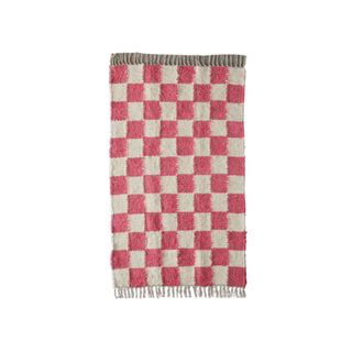 pink and white Checkerboard Woven Shag Rag Rug