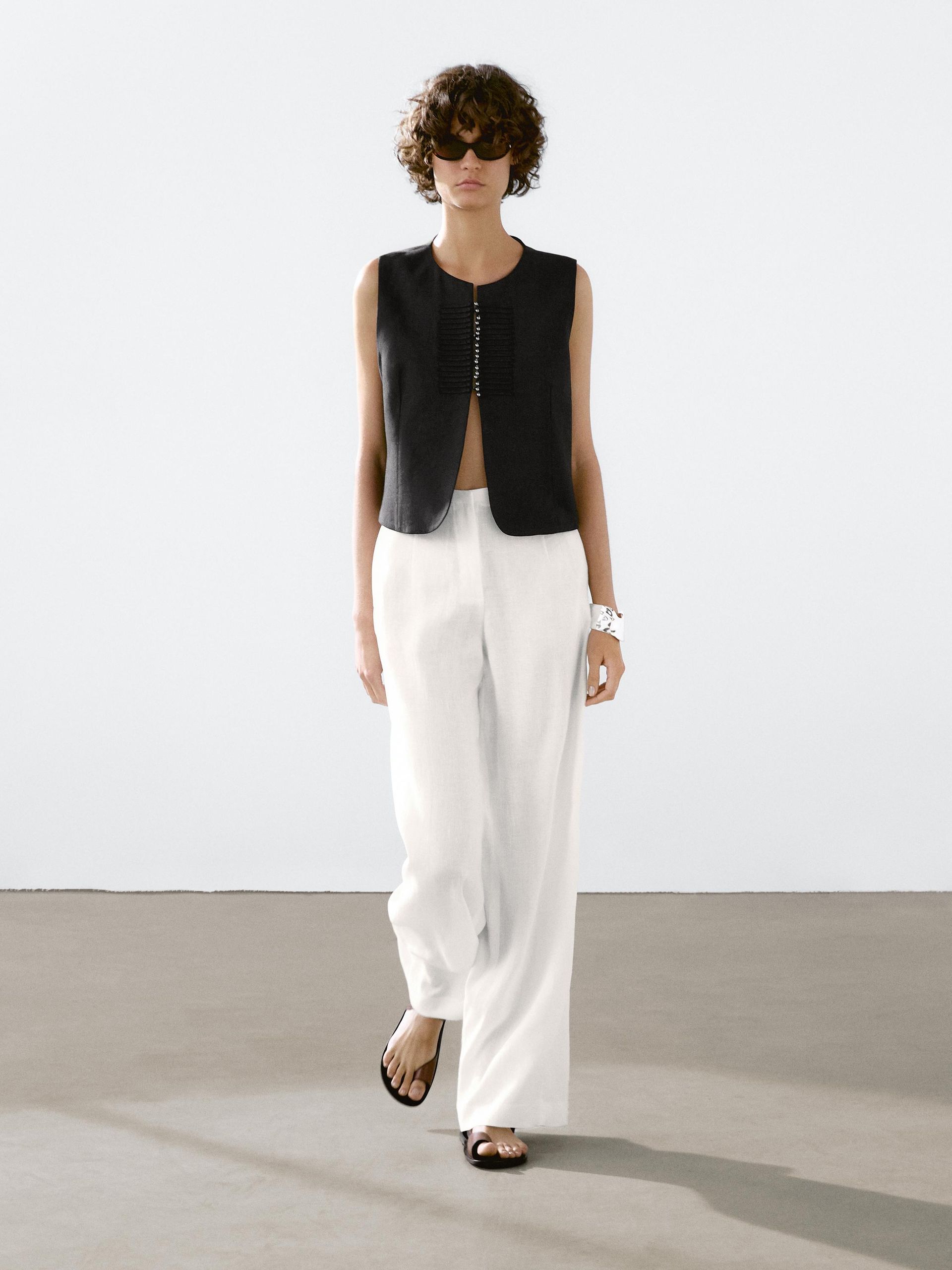 Massimo Dutti, Linen Blend Beaded Waistcoat