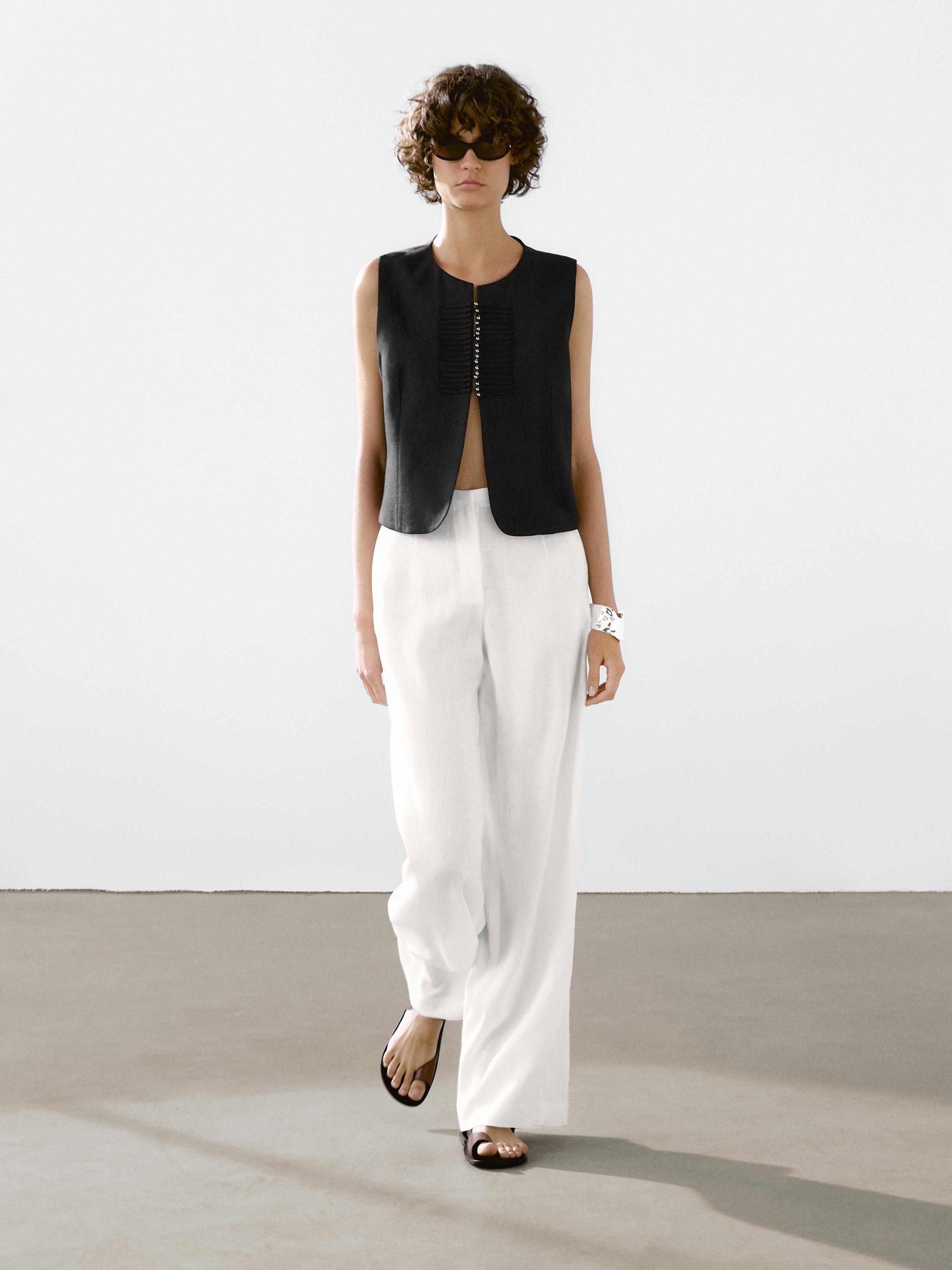 Massimo Dutti, Linen Blend Beaded Waistcoat