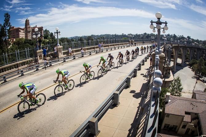 Cannondale leads the way into downtown Pasadena.