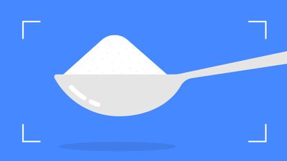 Illustration of aspartame sitting on metal spoon