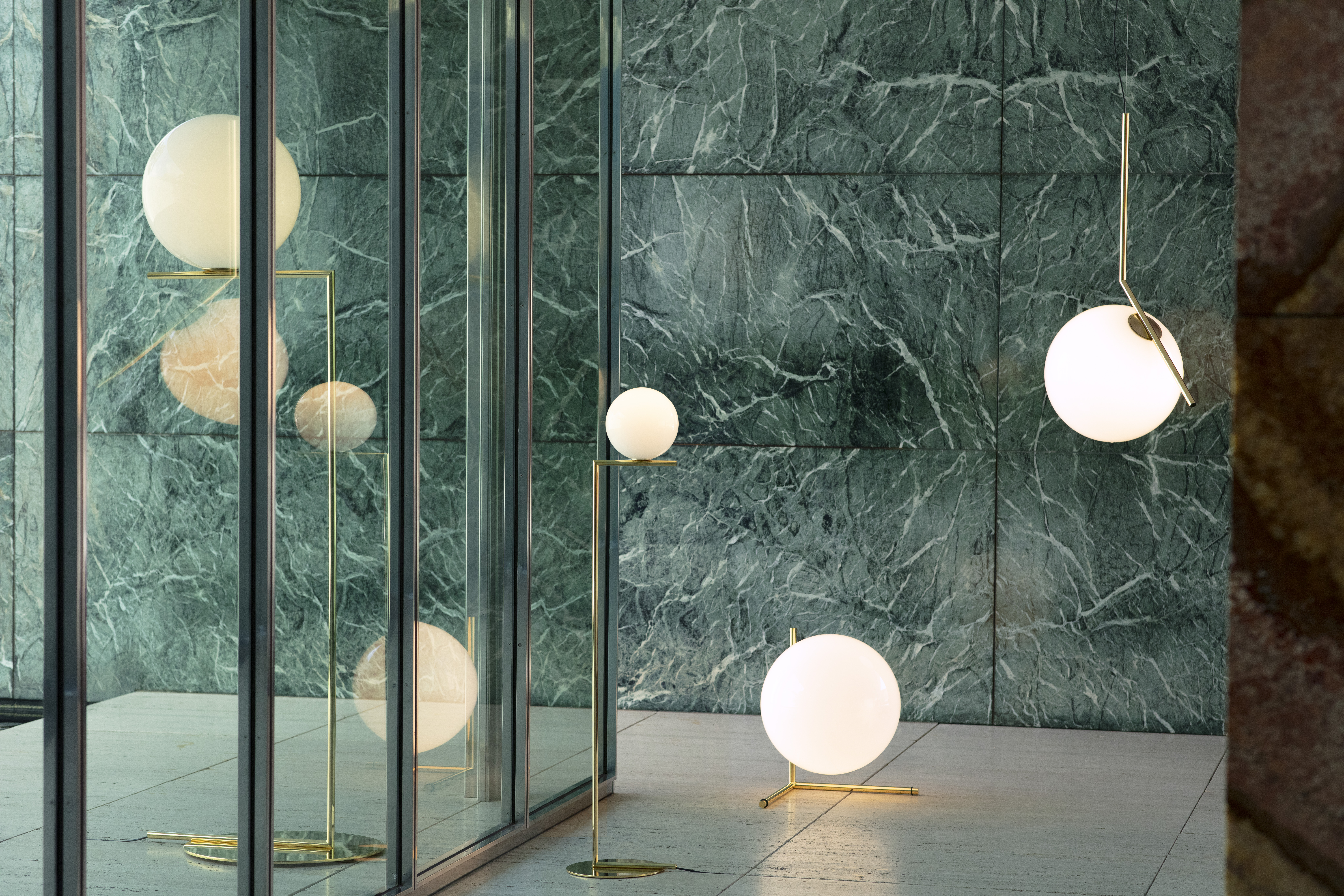 IC Lights by Michael Anastassiades in green marble room