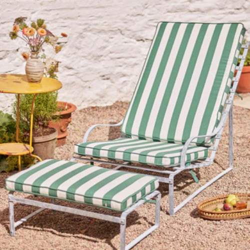 Sudbury Sun Lounger Cushion, Green Awning Stripe