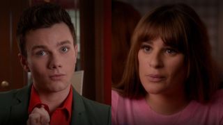 Left Chris Colfer in Season 6 of Glee and Right Lea Michele in Season 6 of Glee