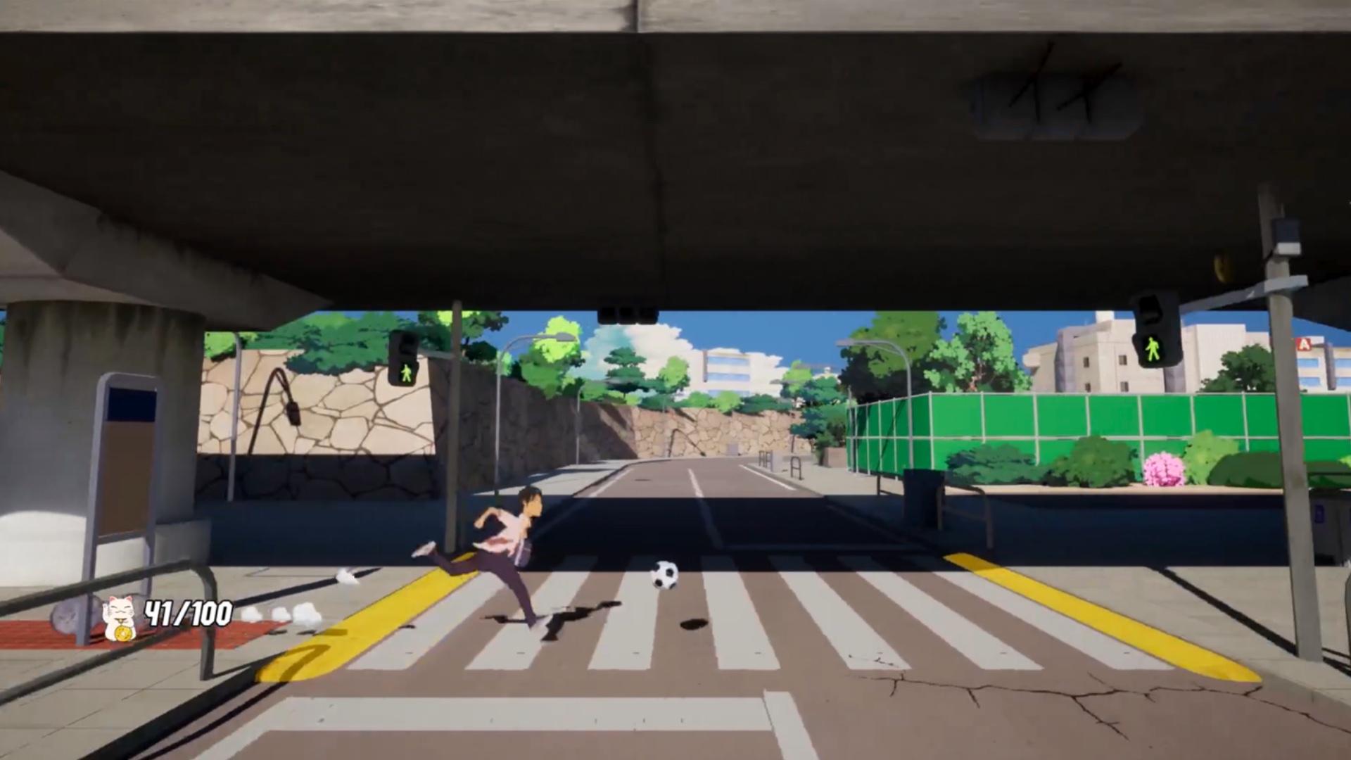 Screens from an indie game featuring a ball dribbling boy across beaches, ship yards and urban streets