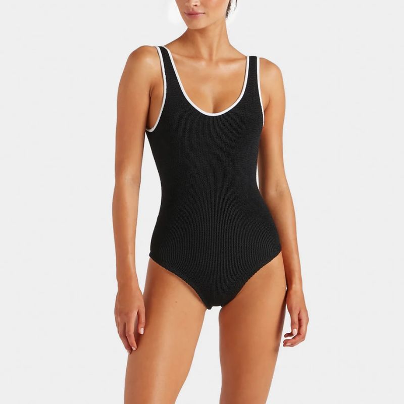 Hunza G black swimsuit on model