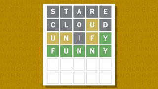 Wordle answer for game 912 on a yellow background