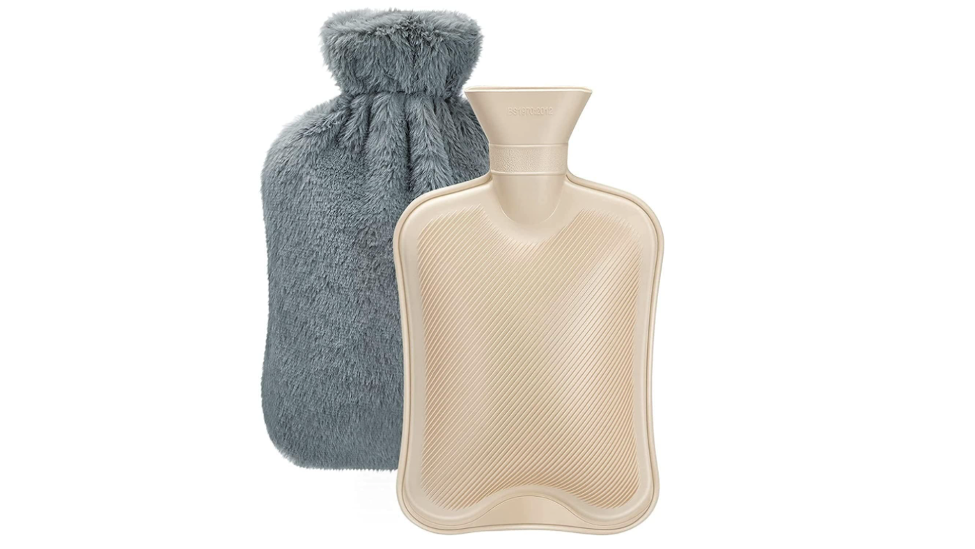 Hot water bottle with fluffy cover