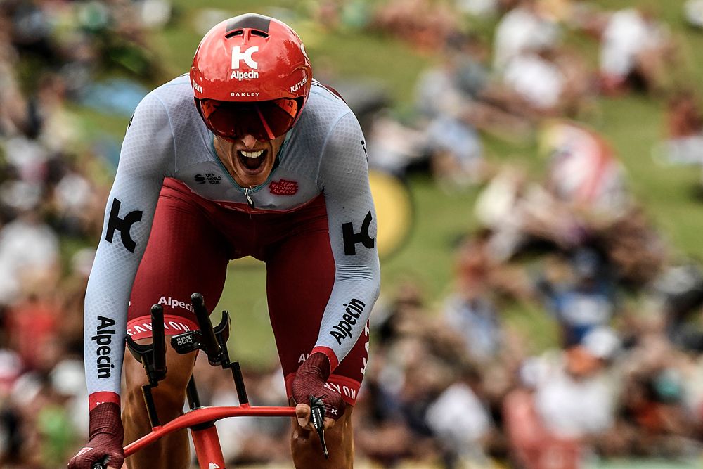 Nils Politt crosses the finish line of the 20th stage of the 105th edition of the Tour de France
