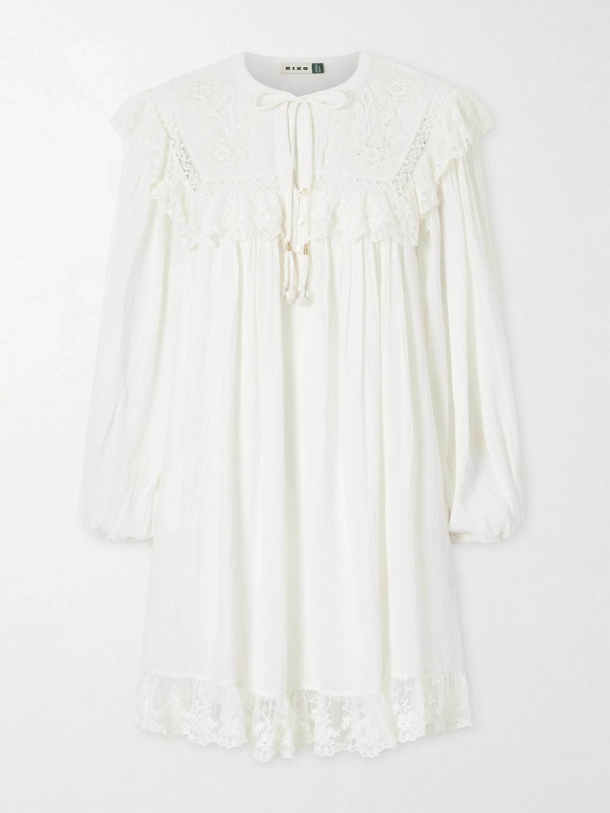 Inez Floral-Embroidered Lace-Trimmed Cotton Mini Dress