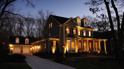 A house lit up at night