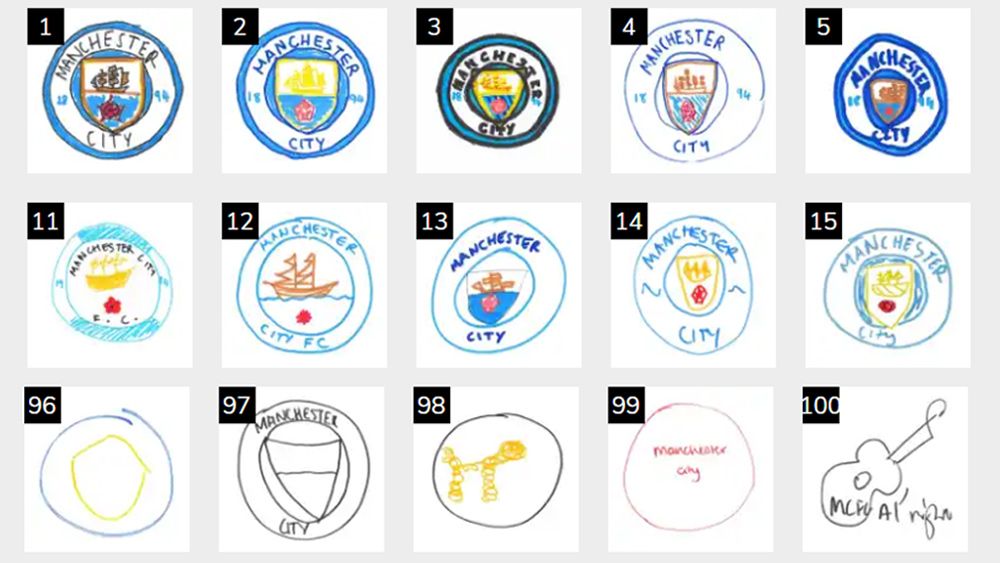 Football badges drawn from memory