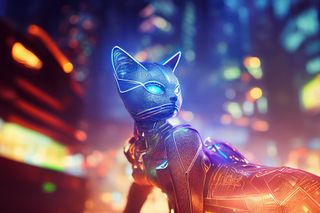 Futuristic cyber cat in cyberpunk style