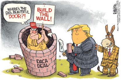 Political cartoon U.S. DACA deal Trump Democrats build the wall