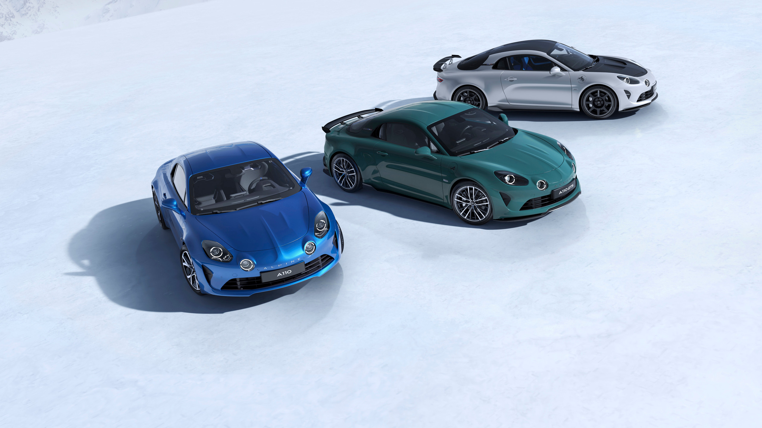 The final line-up of the Alpine A110, the A110, GTS and R70