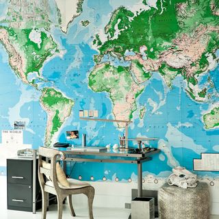 room with map wallpaper