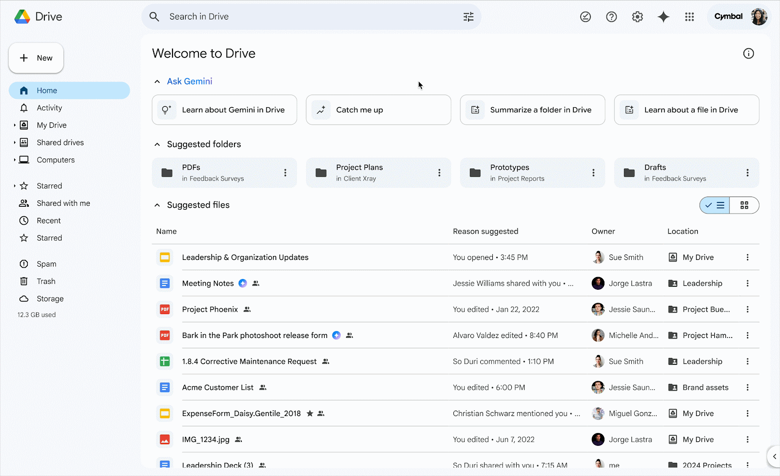 Google Drive Gemini "catch me up"