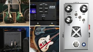British Racing Green Gibson Les Pauls, Fractal AM4, JHS Pedals Kilt 10, Fuchs JB-ODS, Fender x Tom DeLonge Ad Astra Starcasters