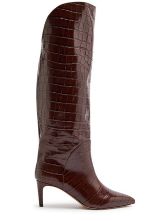 Gaia 60 Crocodile-Effect Leather Knee-High Boots