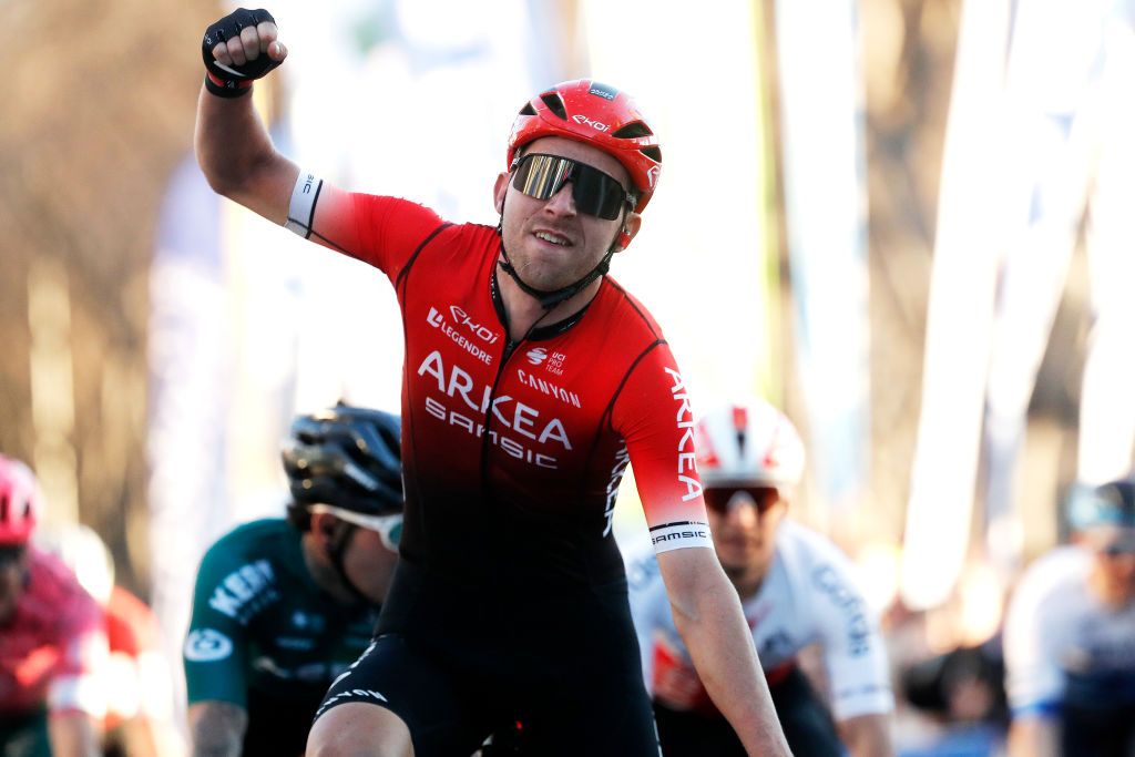 MARSEILLE FRANCE JANUARY 30 Amaury Capiot of Belgium and Team Arkea Samsic celebrates at finish line as race winner during the 43rd Grand Prix La Marseillaise 2022 a 1743km race from ChteauGombert to Marseille GPLM2022 on January 30 2022 in Marseille France Photo by Bas CzerwinskiGetty Images