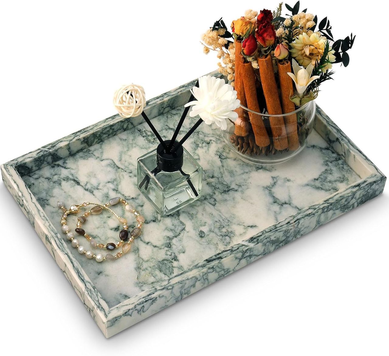 Mulwr Marble Bathroom Tray,pure Natural Vanity Tray,marble Tray for Kitchen Counter Non-Ceramic/non-Resin,stone Trays 12 X 8 Inch Cyan Green