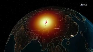China's FENGYUN 1C polar-orbiting weather satellite was destroyed during the test of a Chinese anti-satellite weapon in 2007. Analytical Graphics created an animation from which this still was taken using data tracks of the debris in June 2007.