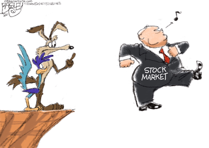 Editorial Cartoon U.S. stock market 30000 dow