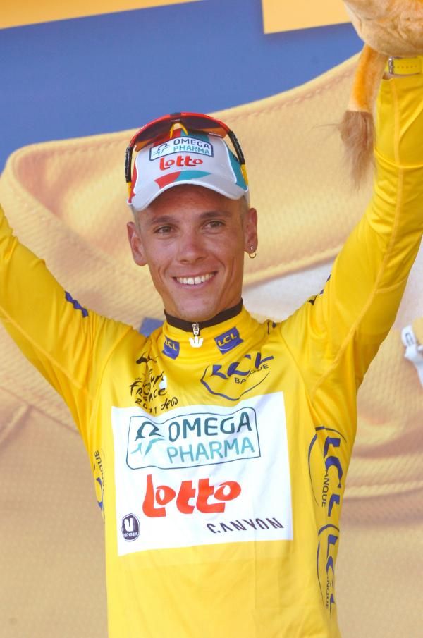 Gilbert smiles in the yellow jersey