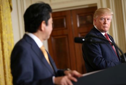 President Trump and Japanese Prime Minister Shinzo Abe at a joint news conference at the White House in February 2017.