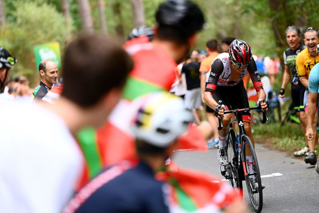 BILBAO SPAIN AUGUST 24 Marc Soler Gimenez of Spain and UAE Team Emirates attacks in the breakaway during the 77th Tour of Spain 2022 Stage 5 a 1872km stage from Irn to Bilbao LaVuelta22 WorldTour on August 24 2022 in Bilbao Spain Photo by Tim de WaeleGetty Images