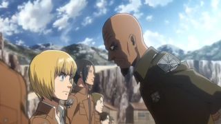 Shadis yelling at Armin in Attack on Titan.