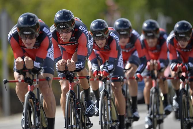 Daniel Oss sitting in second wheel during BMC's ride