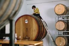 Momento Wines Marelise Niemann in her barrel room