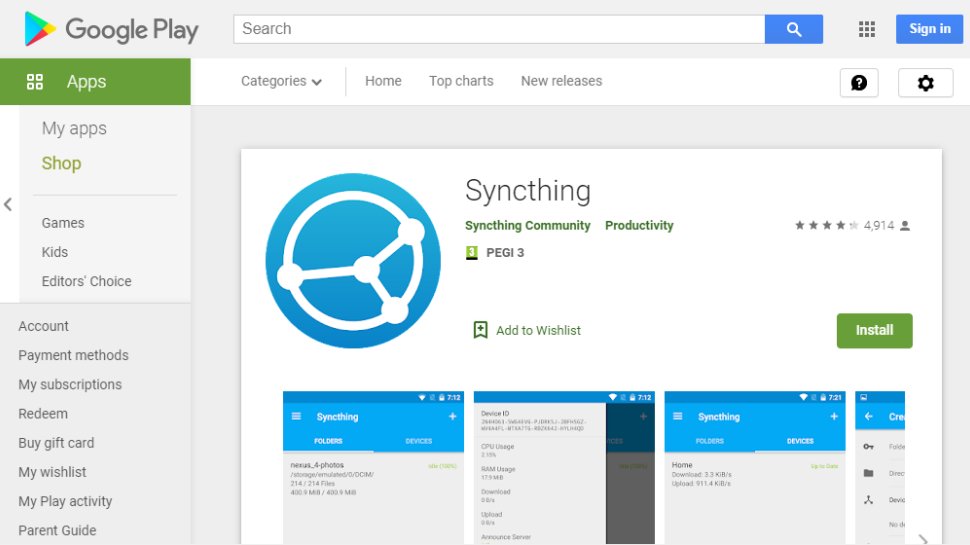 Website screenshot for Syncthing