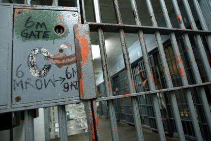 A locked cell block in a Los Angeles jail.