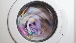 A washing machine during its spin cycle