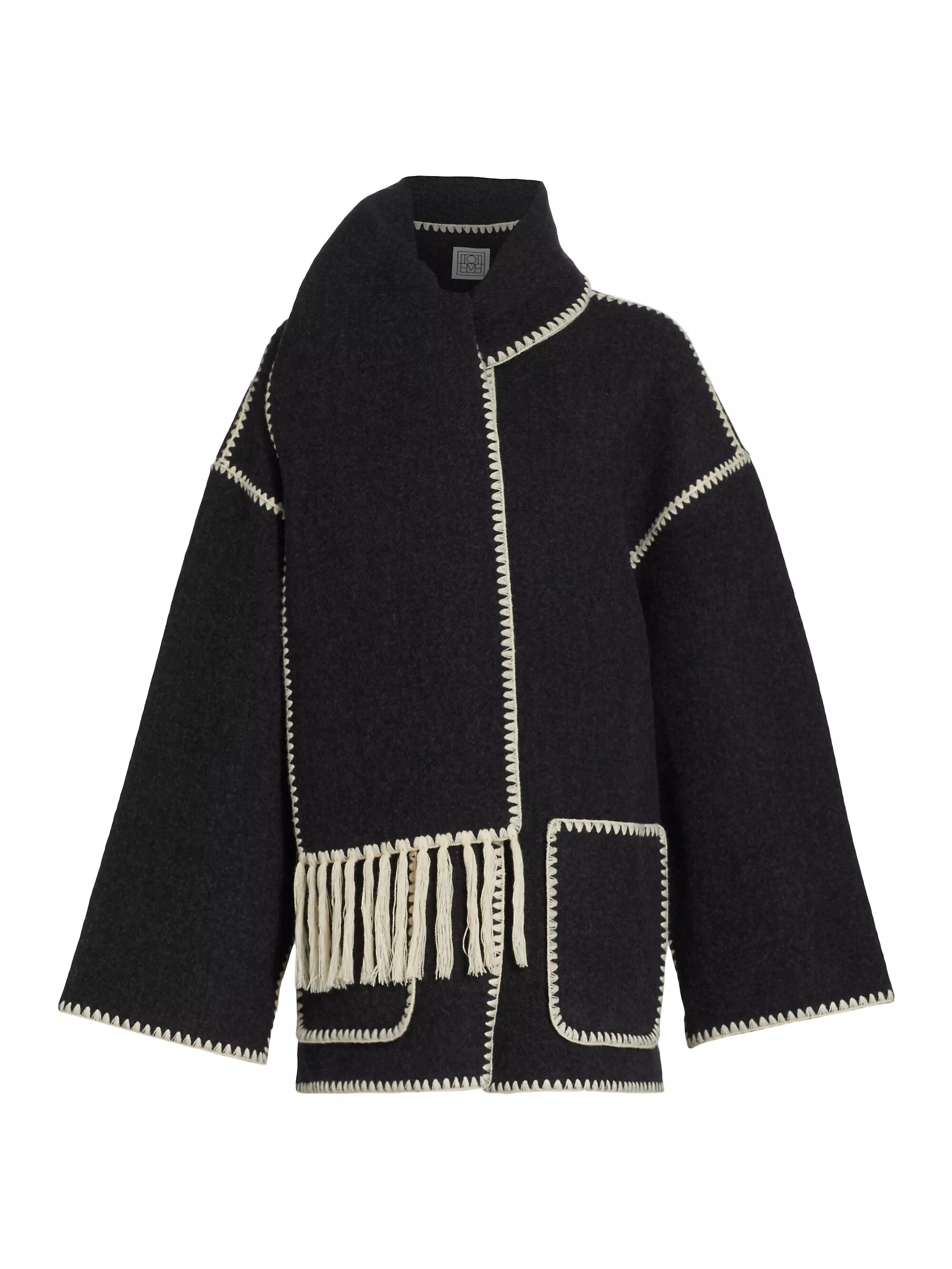 Embroidered Wool-Blend Scarf Jacket