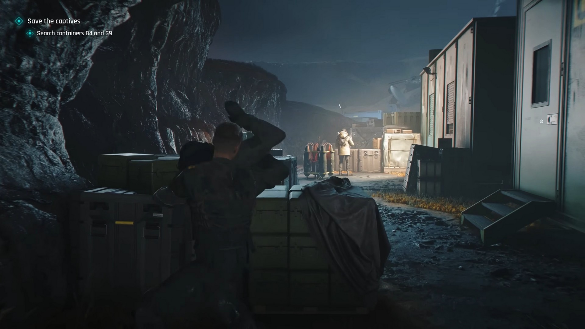 James Bond in 007 First Light hoists an enemy over a crate for a silent takedown in Iceland