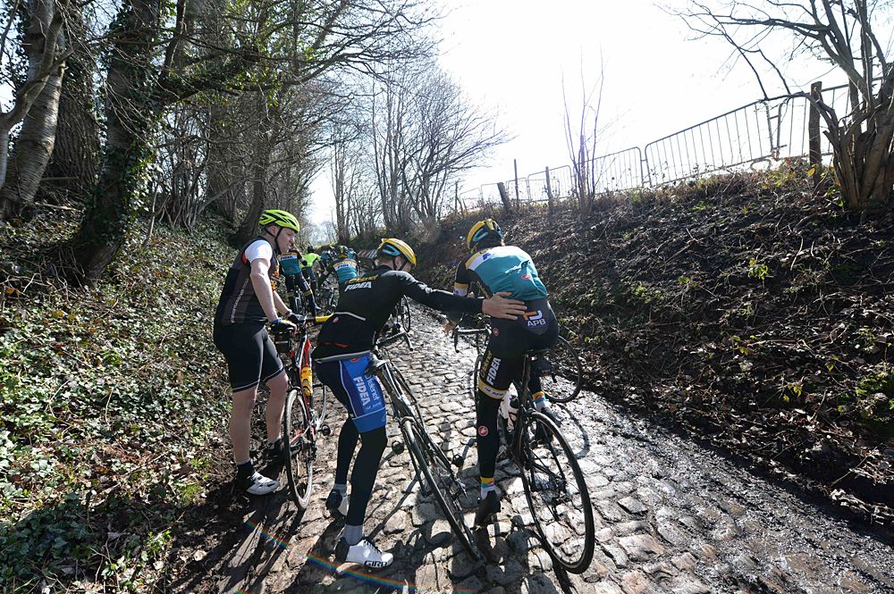 The Telenet-Fidea riders are more familiar with the Koppenberg in winter.