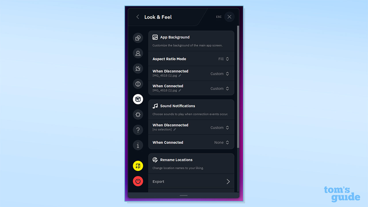 Screenshot of Windscribe VPN Look &amp;amp; Feel settings
